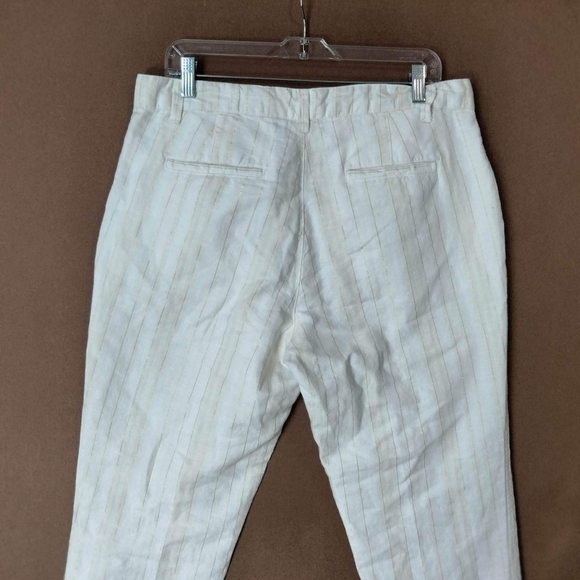 GAP White‎ Linen Pants Gold Stripe Girlfriend Chino Pants Size 12 Straight. - Picture 4 of 15